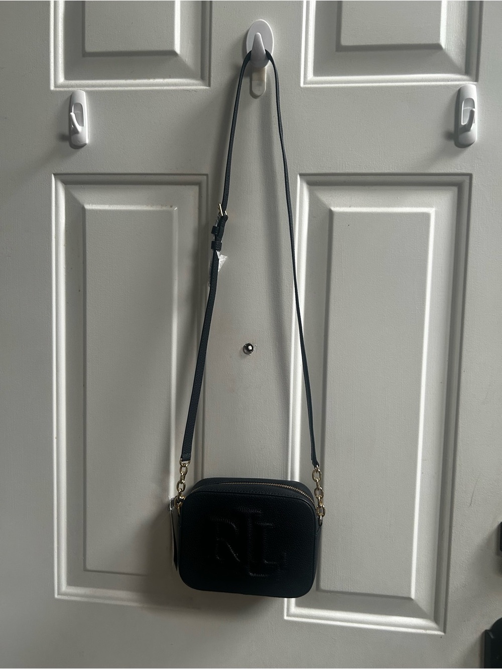 Ralph Lauren Black Camera Bag Embossed RL Pebbled Leather Crossbody - Picture 7 of 16